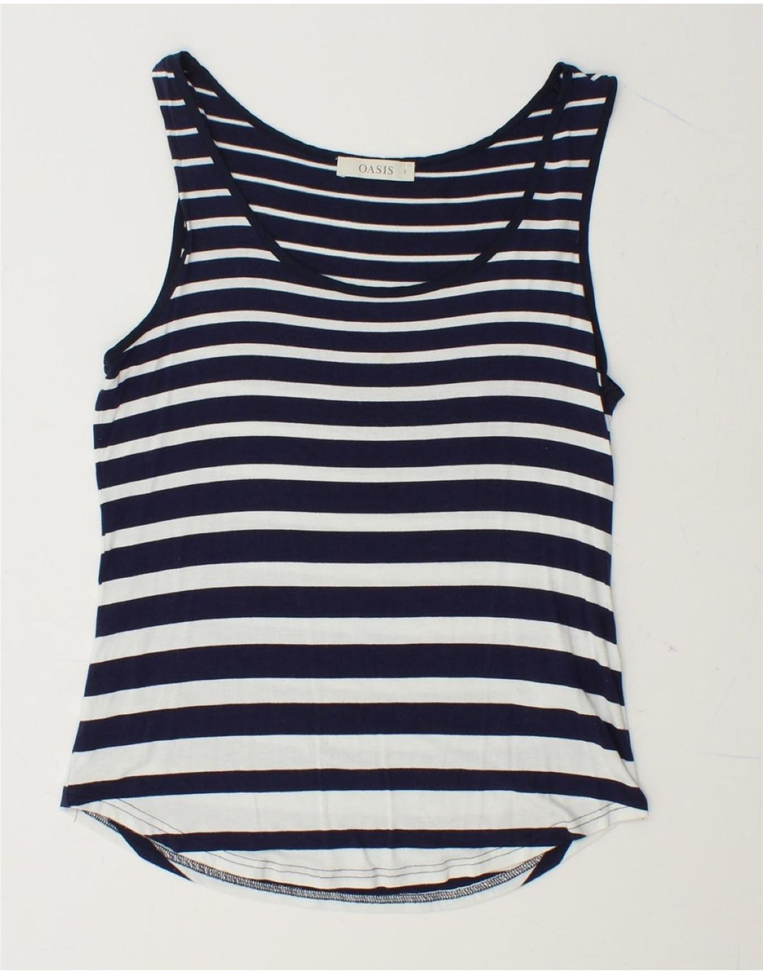 OASIS Womens Vest Top UK 10 Small Navy Blue Striped Viscose Vintage Oasis and Second-Hand Oasis from Messina Hembry 