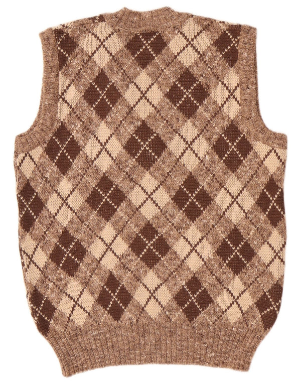 Dama Herren Weste Tank Top Small Braun Argyle/Diamond Wool