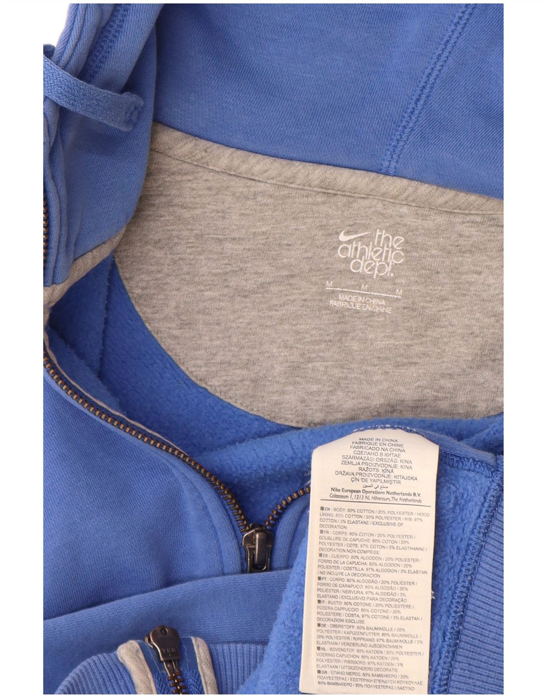 Nike Damen Zip Hoodie Pullover UK 12 Mittelblaue Baumwolle