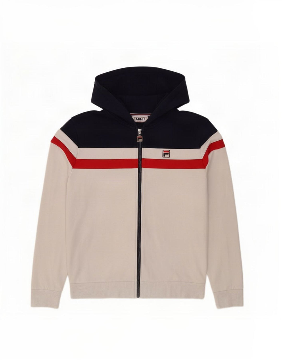 Fila Herren-Kapuzenpullover mit Reißverschluss, mittelweiß, Colourblock-Baumwolle