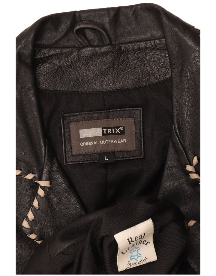 Aviatrix Damen Ledermantel UK 14 Großes schwarzes Leder