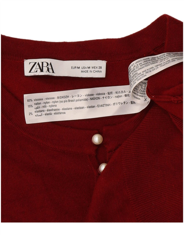 Zara Damen-Pullover mit Knopfkragen, Gr. 12, mittlere bordeauxrote Viskose
