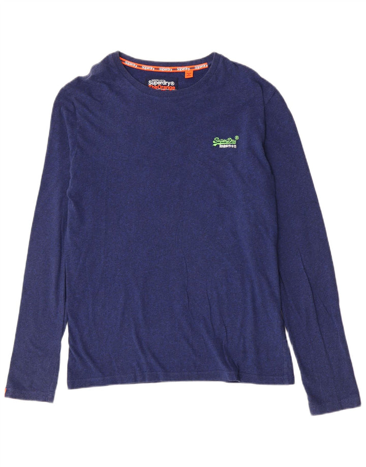 Superdry Herren-Langarmoberteil aus mittelblau gefleckter Baumwolle