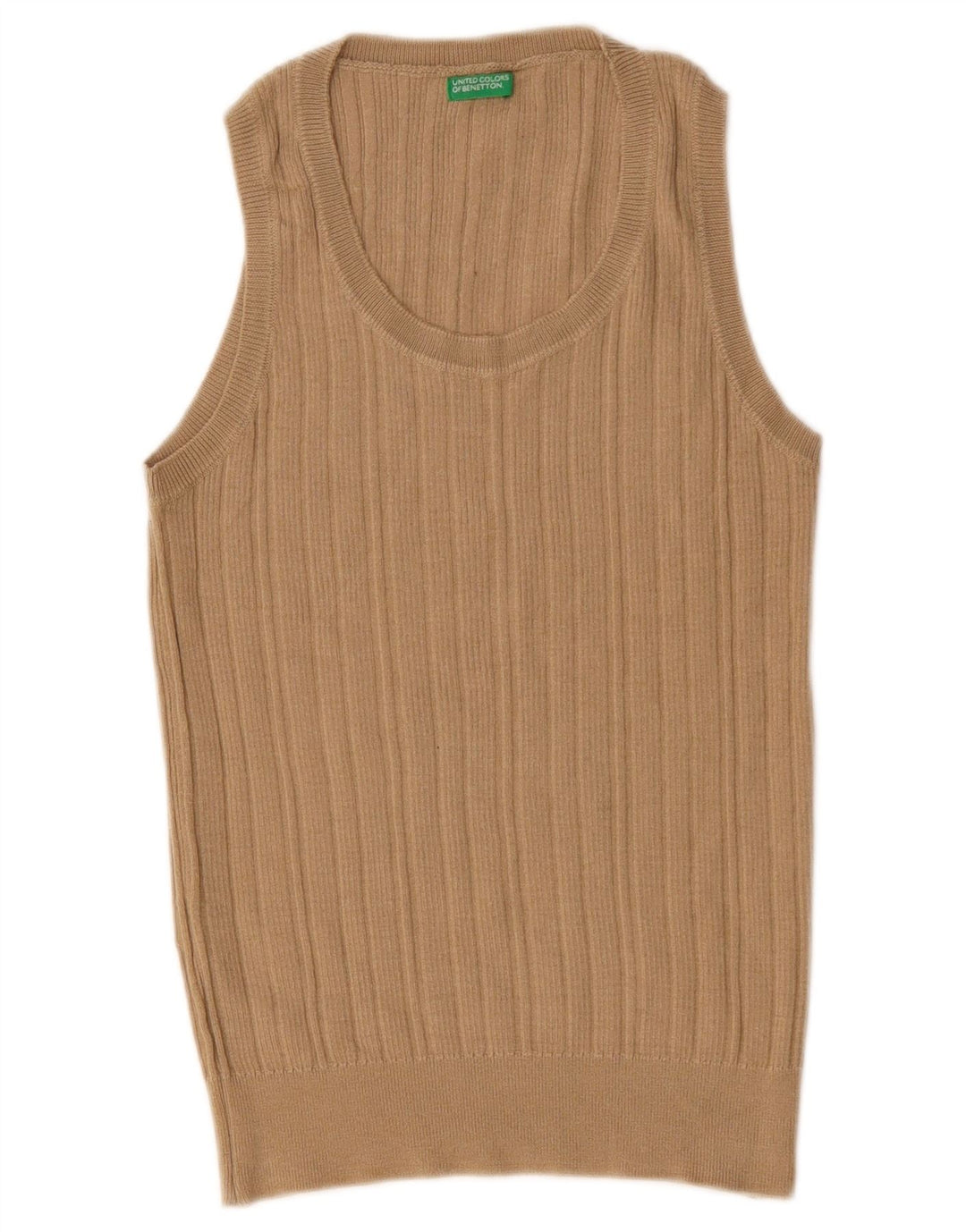 Benetton Damen ärmelloses Blusenoberteil UK 12 Mittelbeige Wolle