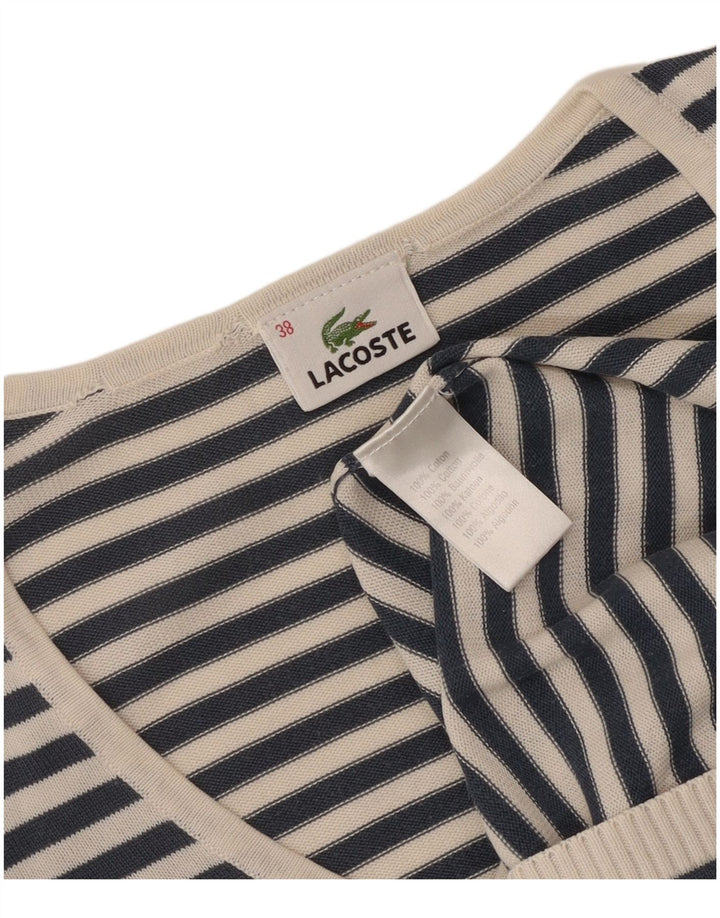 Lacoste Damen-Pullover mit V-Ausschnitt, Größe 38, mittelmarineblau gestreift