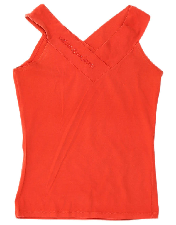 Calvin Klein Jeans Damen Weste Top UK 14 Große rote Baumwolle