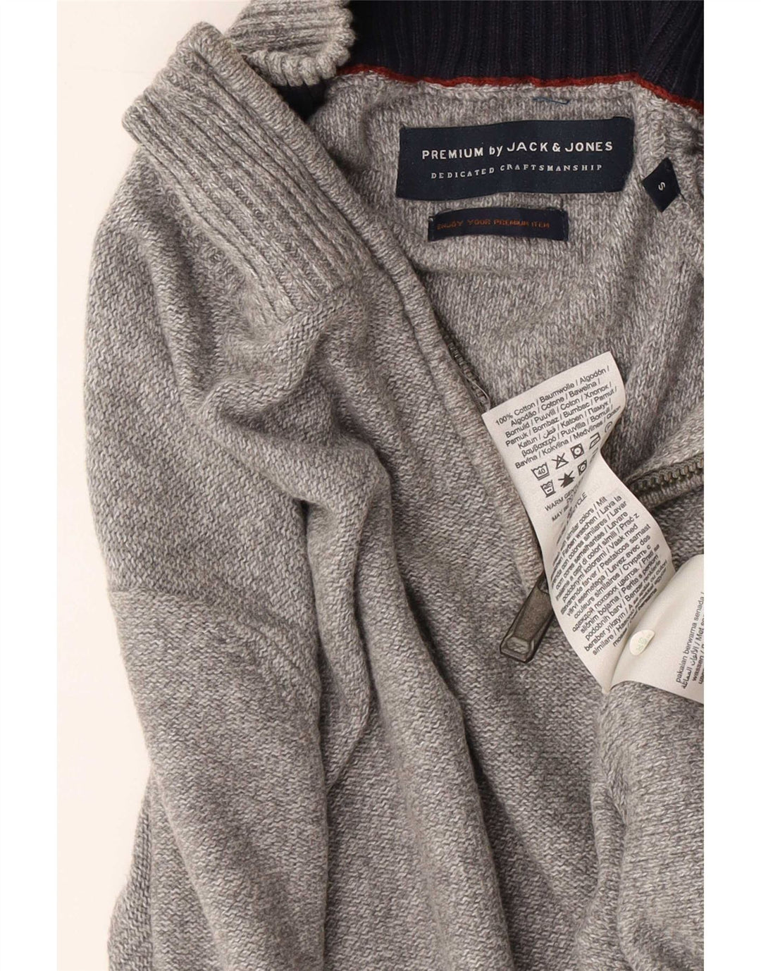 Jack & Jones Herren-Pullover mit Reißverschluss am Hals, Größe S, graue Baumwolle