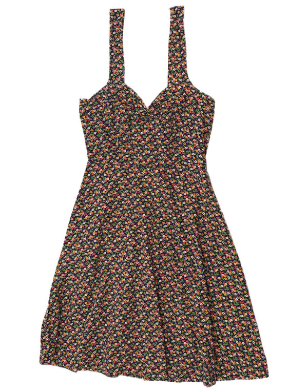 Vintage Damen Ärmelloses A-Linien-Kleid UK 12 Medium Mehrfarbig geblümt