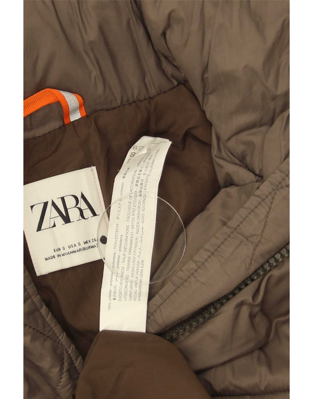 Zara Damen-Kapuzen-Übergröße, gepolsterter Mantel, UK 10, Größe S, braun, Polyester
