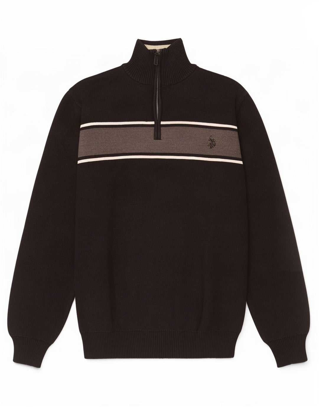 U.S. Polo Assn. Herren-Pullover mit Reißverschluss am Hals, Mittelschwarz, Farbblock