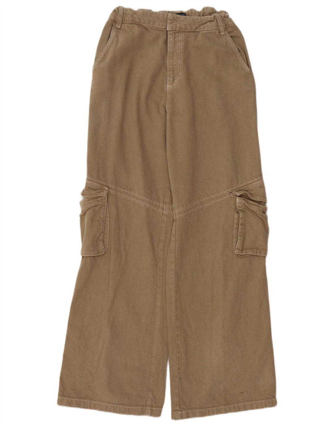 ZARA Damen Cargohose mit weitem Bein, Größe S, W26, L31, Beige