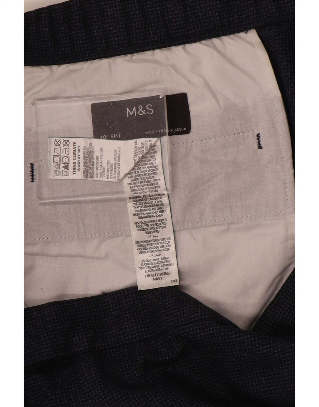 Gerade Herren-Anzughose von Marks & Spencer, W40, L29, Marineblau mit Hahnentrittmuster