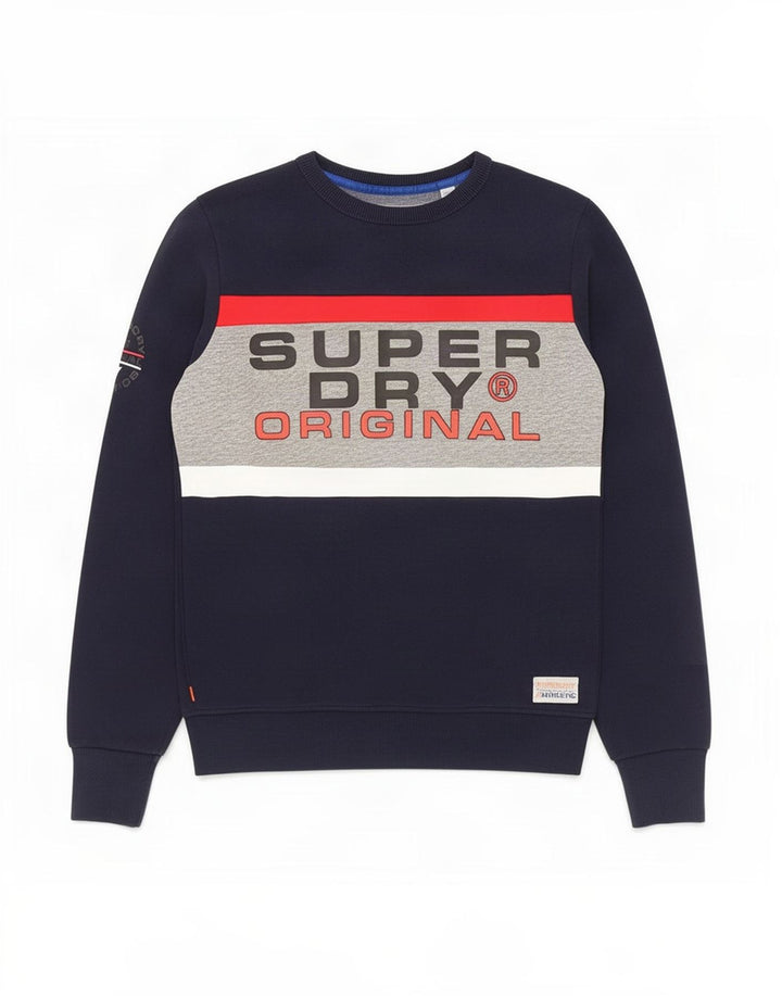 Superdry Damen-Sweatshirt-Pullover UK 14 Medium Marineblau Farbblock