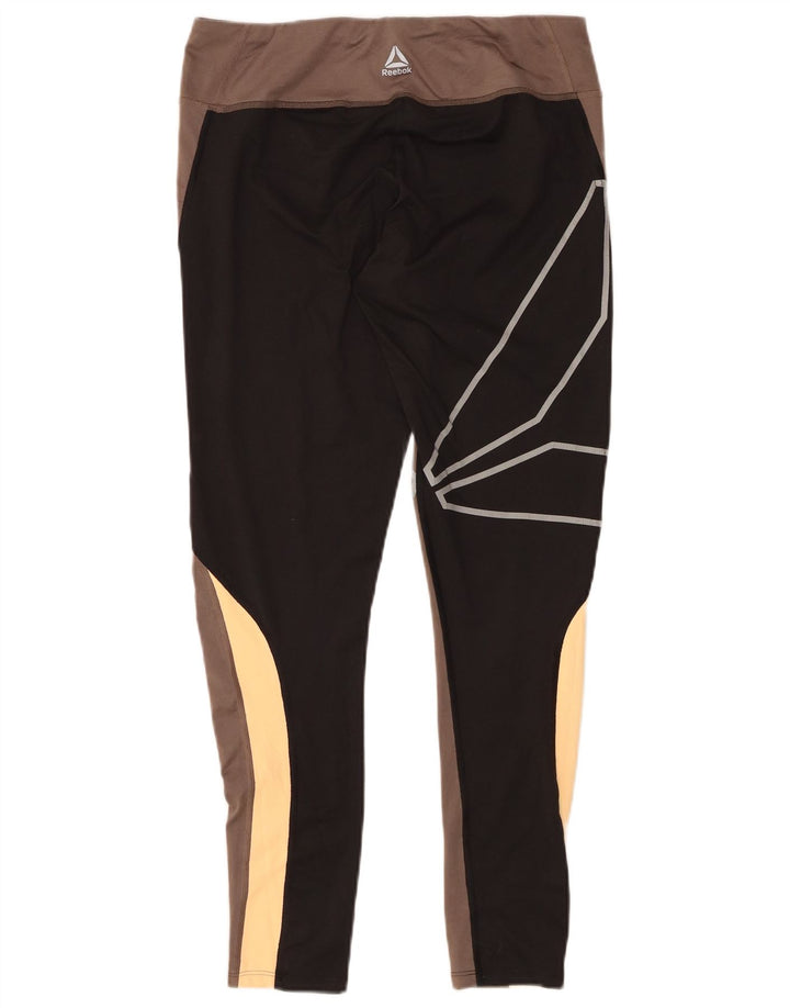 REEBOK Womens Graphic Leggings UK 12/14 Mittelgraues Colourblock-Polyester