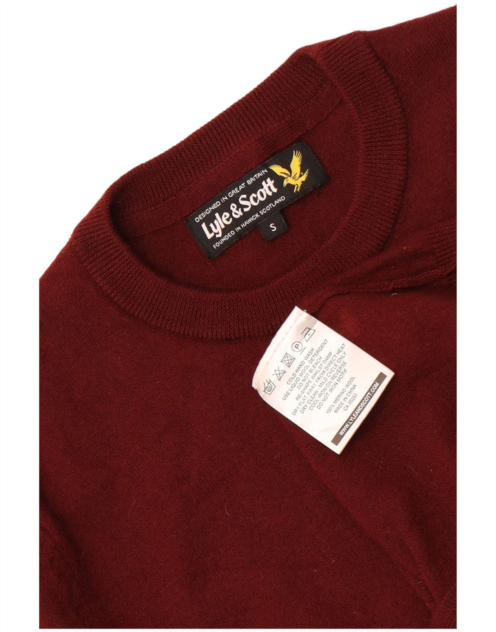 Lyle & Scott Herren-Pullover mit Rundhalsausschnitt, Größe S, kastanienbraune Merinowolle
