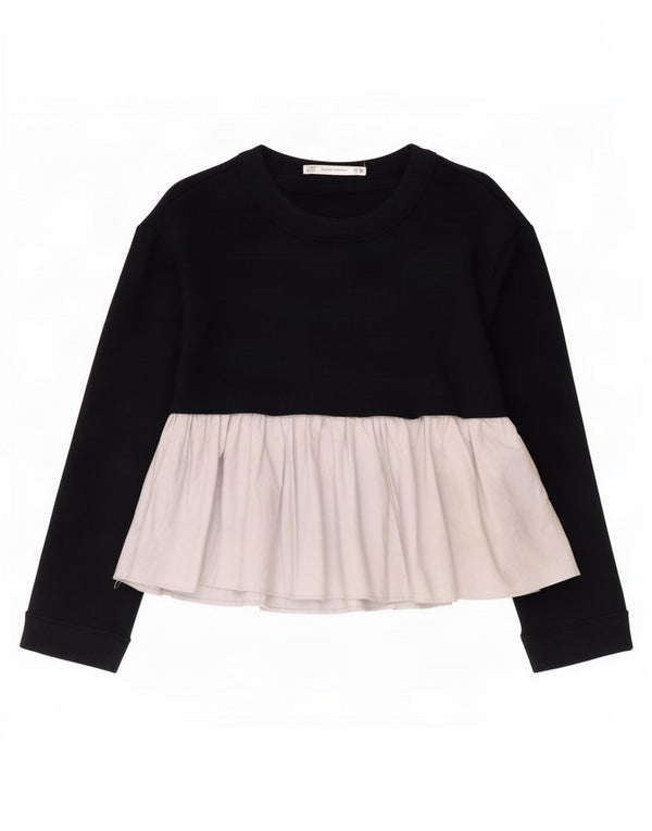Zara Womens Trafaluc Long Sleeve Blouse Top UK 6 XS Black Colourblock