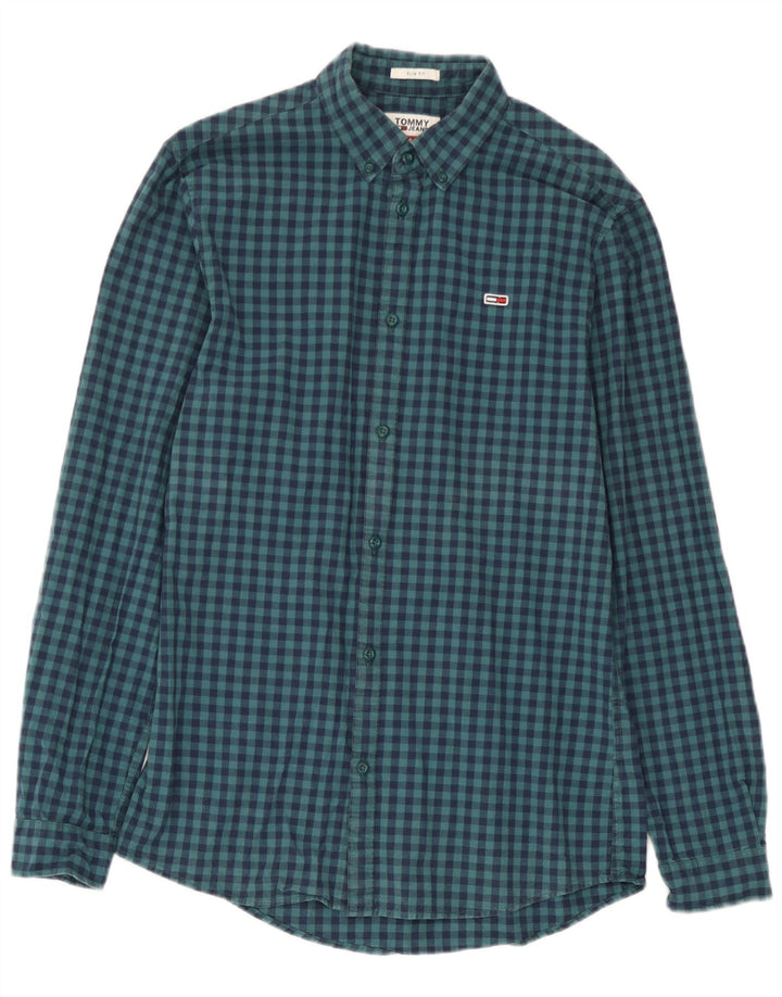 Tommy Hilfiger Herren-Slim-Fit-Hemd, klein, marineblau, Gingham-Baumwolle