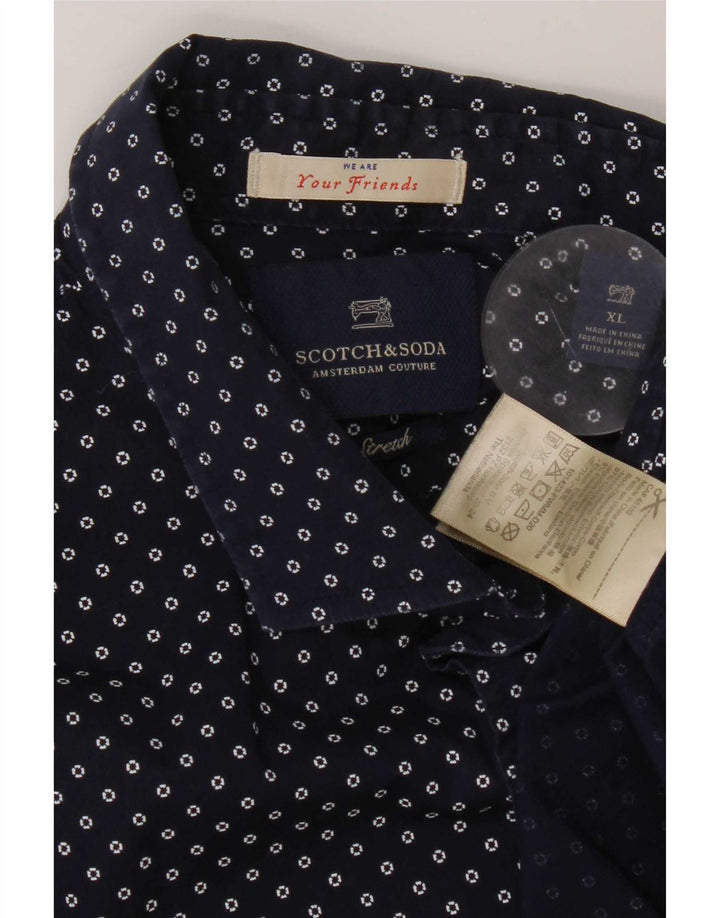 Scotch & Soda Herrenhemd XL Marineblau gepunktete Baumwolle