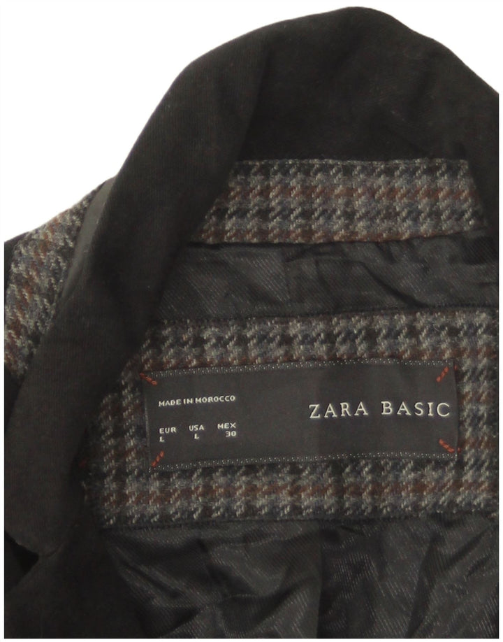Zara Damen 1-Knopf-Blazerjacke UK 14 Große schwarze Baumwolle