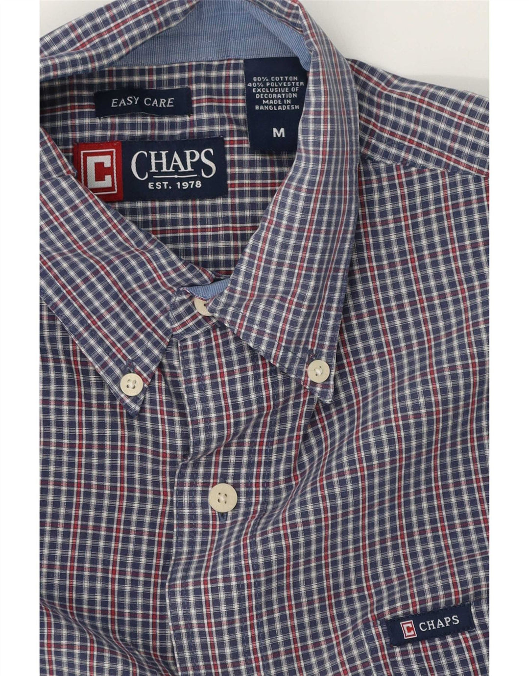 Chaps Herrenhemd aus mittelblauer Gingham-Baumwolle