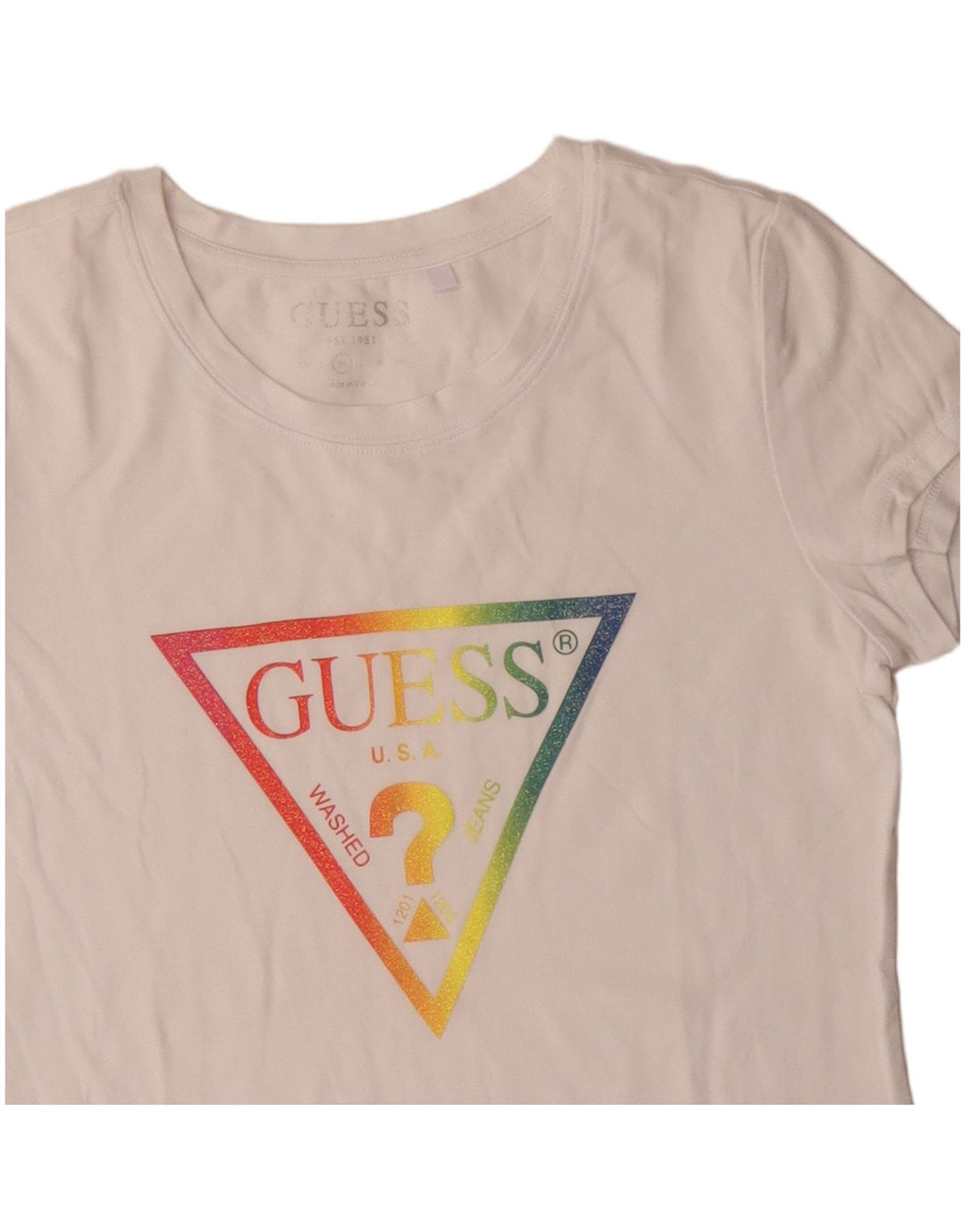 Guess Damen Grafik-T-Shirt-Oberteil UK 12 Medium Weiß
