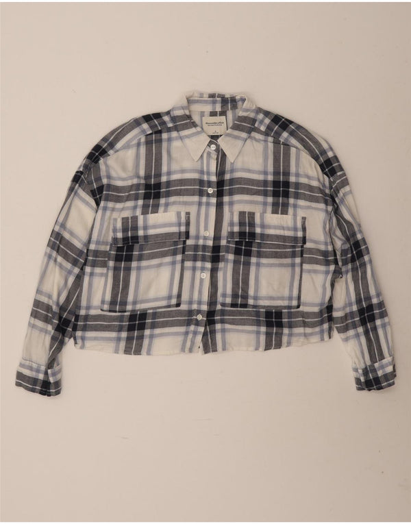 Abercrombie & Fitch Womens Crop Flannel Shirt UK 10 Small White Plaid