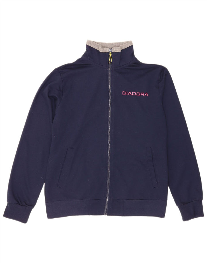 Diadora Damen-Trainingsanzug-Top-Jacke, UK 14, mittleres Marineblau, Farbblock