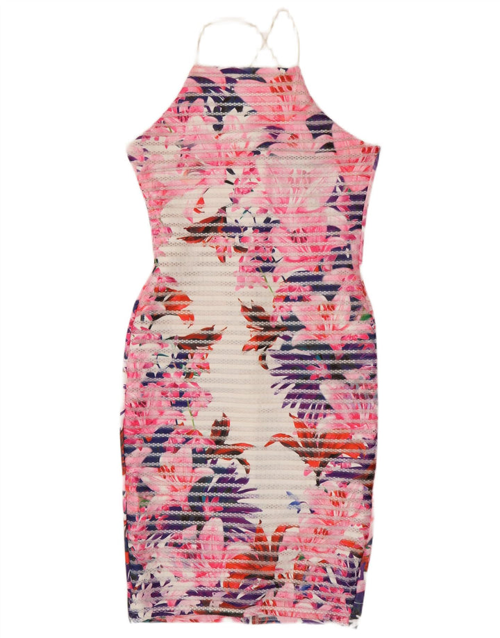 LIPSY Damen Neckholder-Kleid UK 12 Mittelmehrfarbiges Blumenmuster aus Polyester