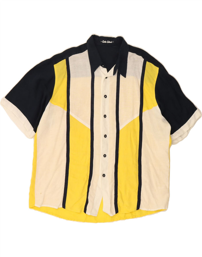 CARLO COLUCCI Mens Short Sleeve Shirt 2XL Yellow Colourblock Viscose Vintage Carlo Colucci and Second-Hand Carlo Colucci from Messina Hembry 