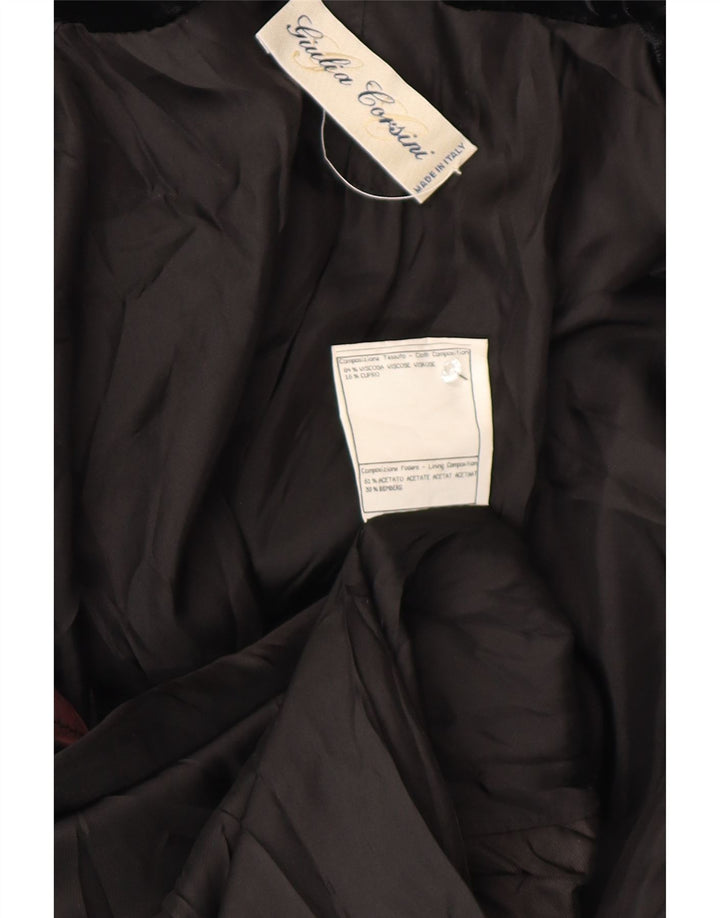 Vintage Damen 3 Knopf Samt Blazer Jacke UK 14 Große schwarze Viskose
