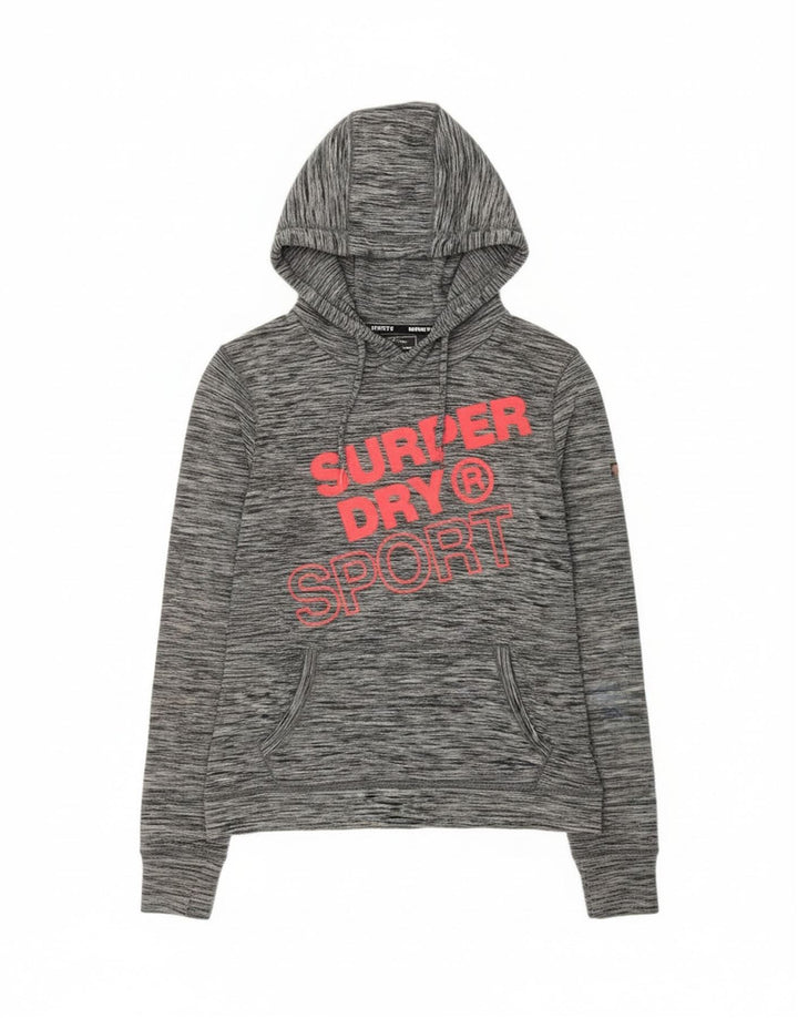 Superdry Graphic Hoodie-Pullover für Damen, UK 12, Mittelgrau geflecktes Polyester