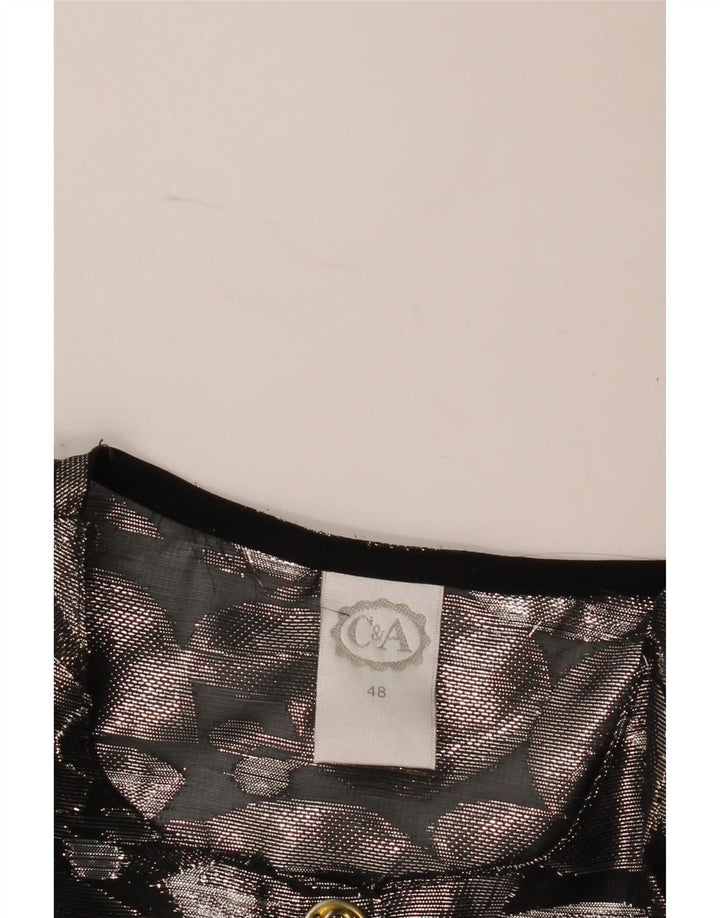 C & A Damen Kurzarm-Hemdbluse mit abstraktem Muster IT 48 XL Silber
