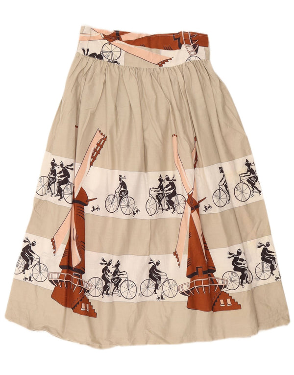 Vintage Damen grafischer A-Linien-Rock W26 Small Beige Colourblock