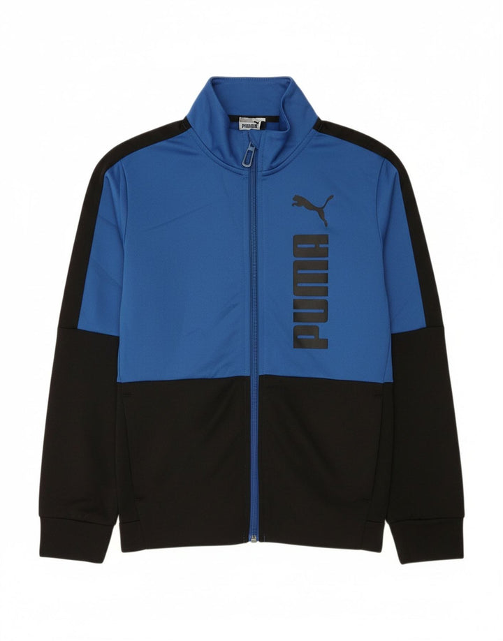Puma Jungen Grafik-Trainingsanzug-Top-Jacke, 9–10 Jahre, blaues Farbblockdesign