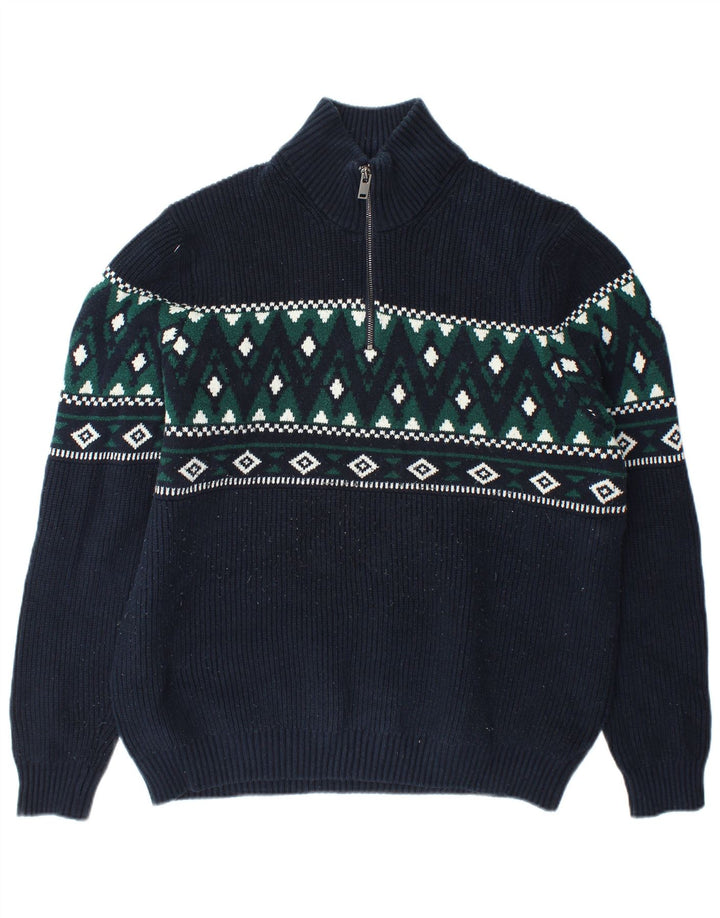 Marks & Spencer Herren-Pullover mit Reißverschluss am Hals, 2XL, Marineblau, Fair Isle