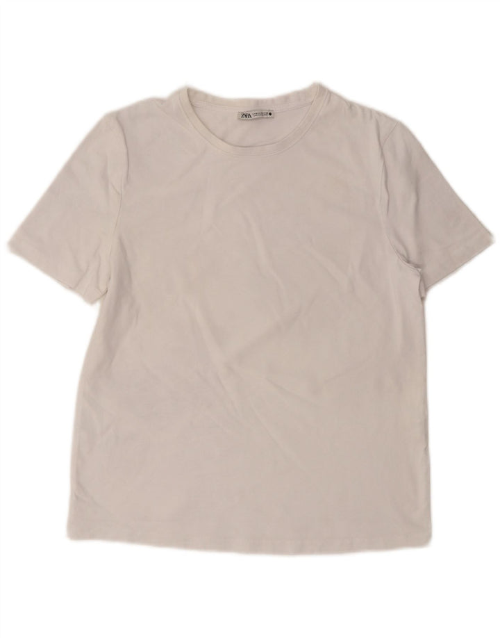 Zara Damen T-Shirt Top UK 14 Mittelweiße Baumwolle