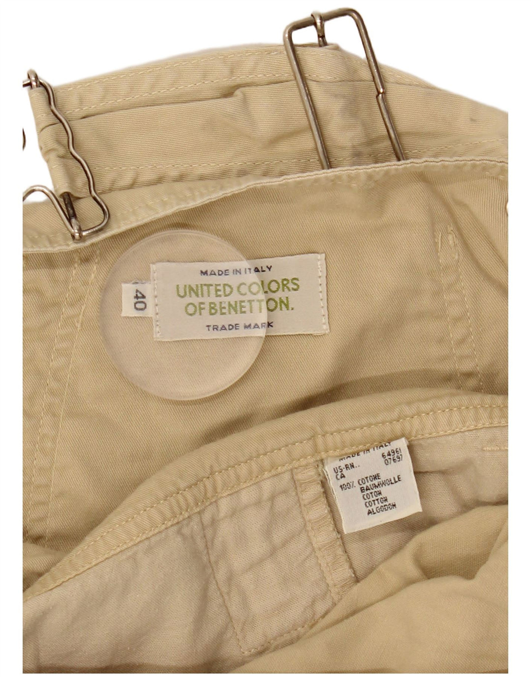 BENETTON Damen Latzhose Shorts IT 40 Small W26 Beige Baumwolle