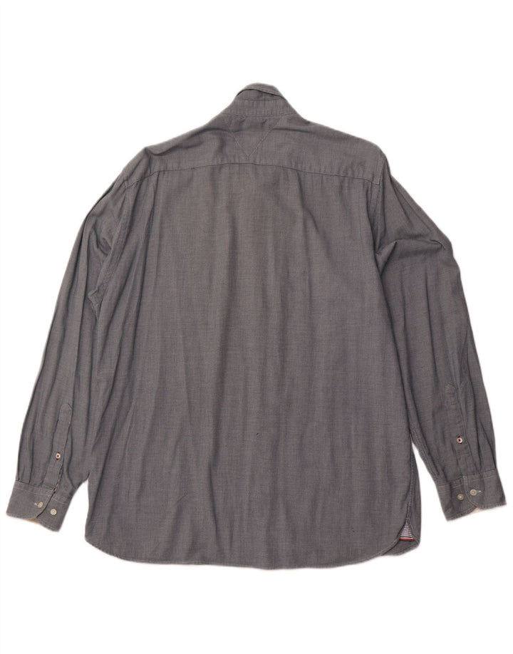 TOMMY HILFIGER Herren Regular Fit Hemd XL Grau gefleckte Baumwolle
