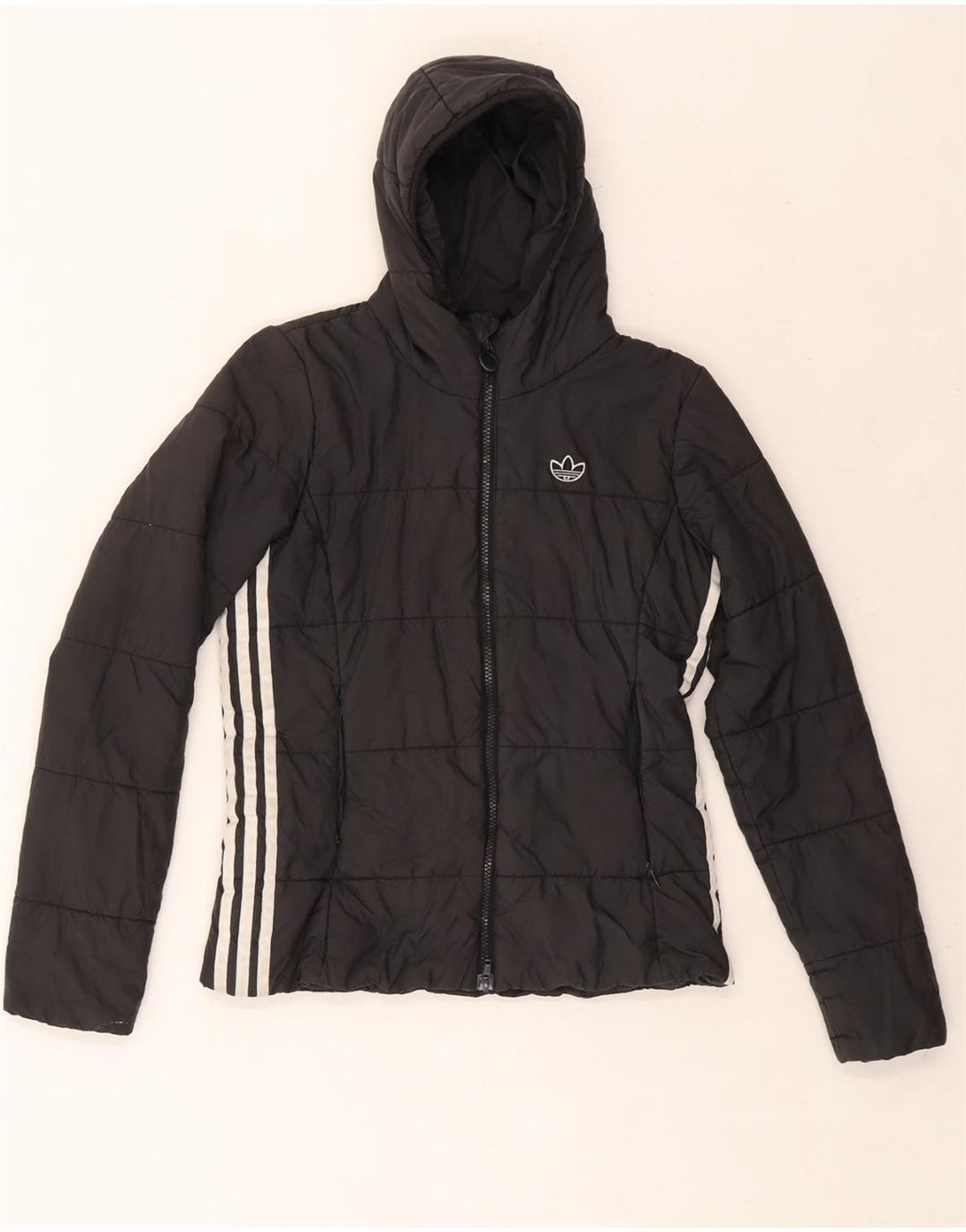 ADIDAS Wattierte Damenjacke mit Kapuze, UK 8, Größe S, Schwarz, Polyester