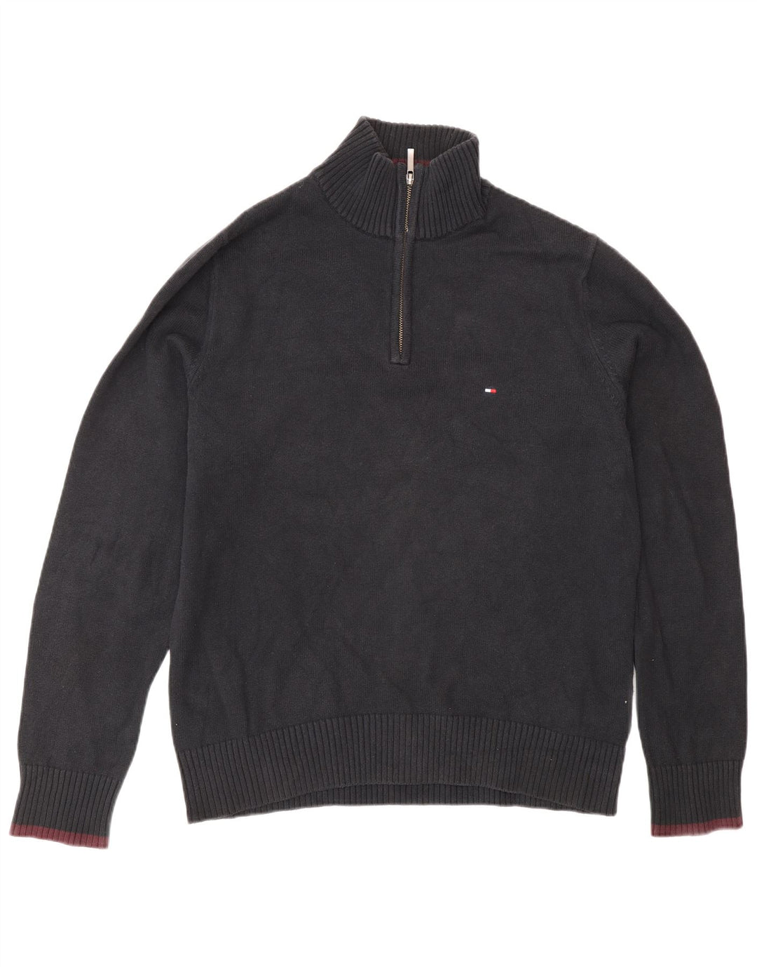 Tommy Hilfiger Herren-Pullover mit Reißverschluss am Hals, mittlere marineblaue Baumwolle