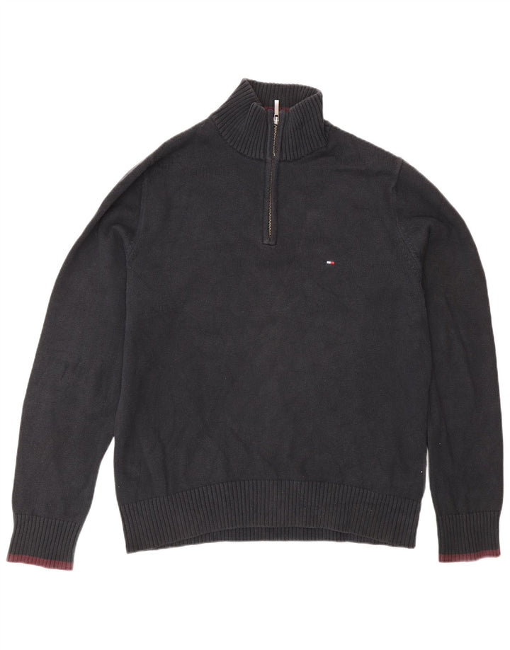 Tommy Hilfiger Herren-Pullover mit Reißverschluss am Hals, mittlere marineblaue Baumwolle