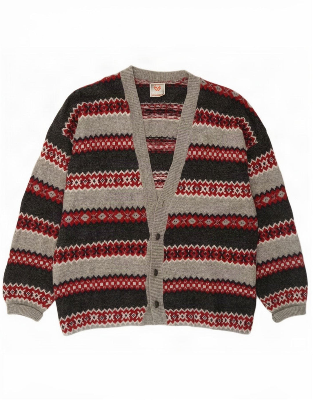 Stefanel Herren-Strickjacke, groß, graue Fair-Isle-Wolle