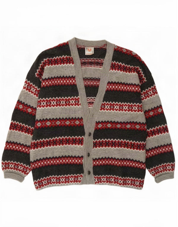 Stefanel Herren-Strickjacke, groß, graue Fair-Isle-Wolle