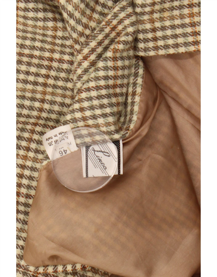Vintage Damen 2-Knopf-Blazer-Jacke IT 46 Große Khaki-Gingham-Wolle