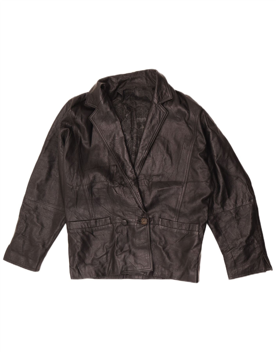 Vintage Damen Zweireihige Lederblazerjacke UK 16 Large Schwarz