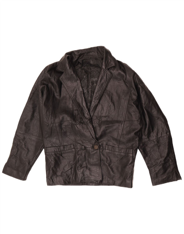 Vintage Damen Zweireihige Lederblazerjacke UK 16 Large Schwarz