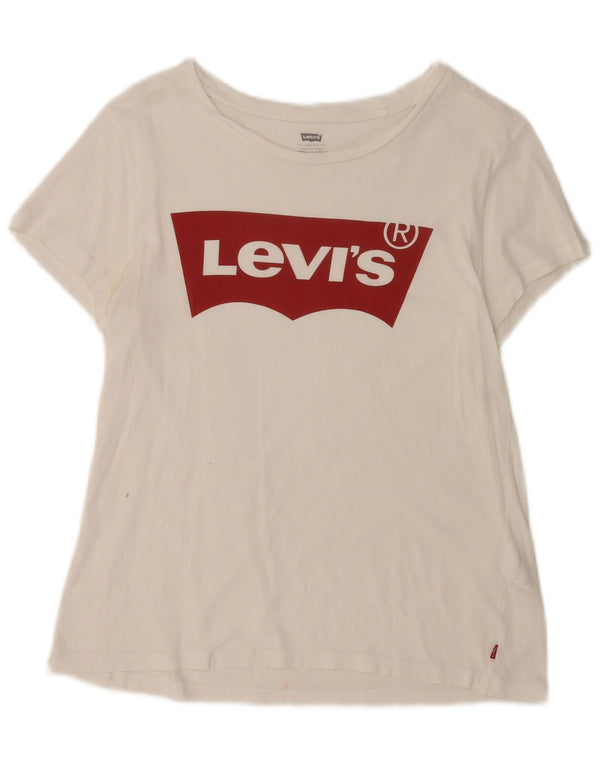 Levi's Damen Grafik-T-Shirt-Oberteil UK 12 Mittelweiß