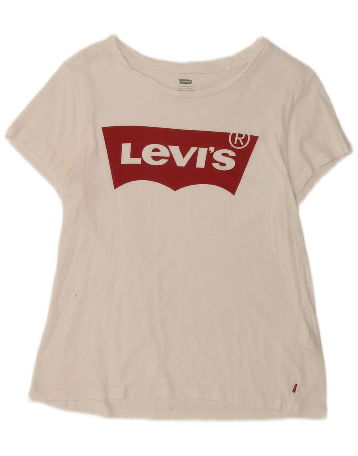 Levi's Damen Grafik-T-Shirt-Oberteil UK 12 Mittelweiß