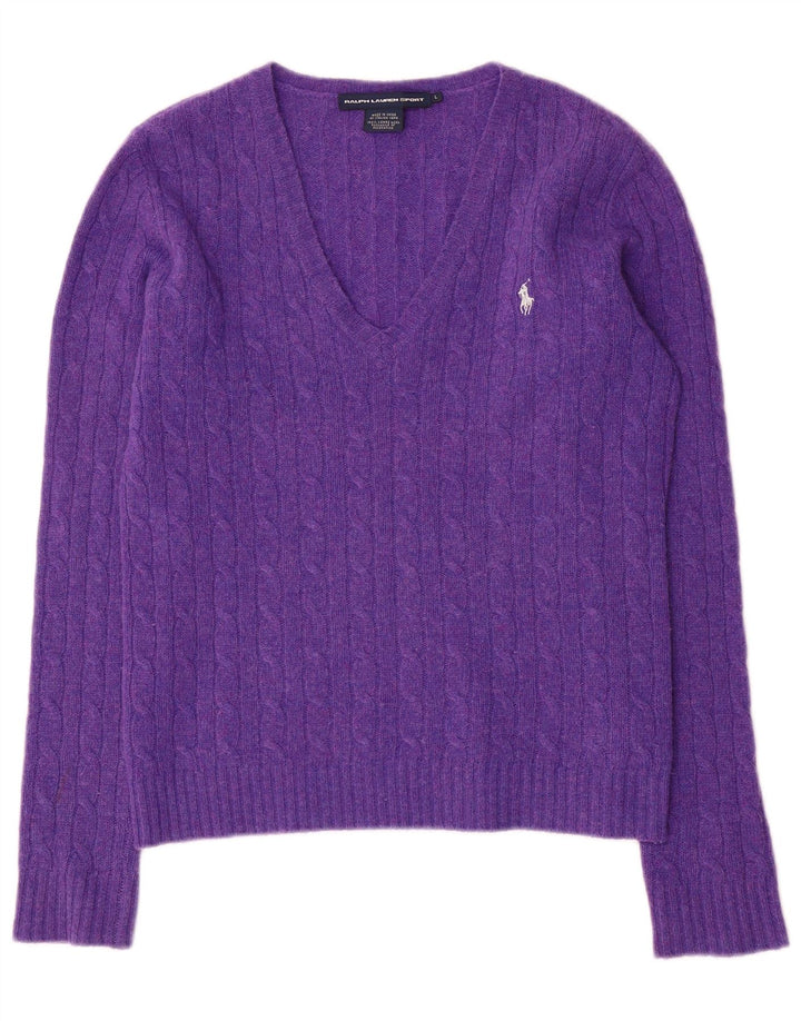 Ralph Lauren Damen-Pullover mit V-Ausschnitt, UK 14, Größe L, violette Wolle