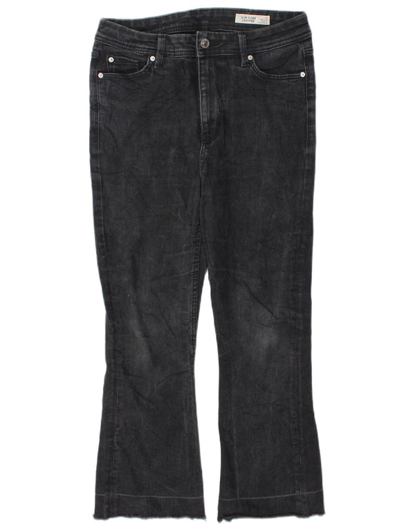 Marks & Spencer Damen Slim Flare Kurzjeans UK 10 Small W27 L23 Schwarz
